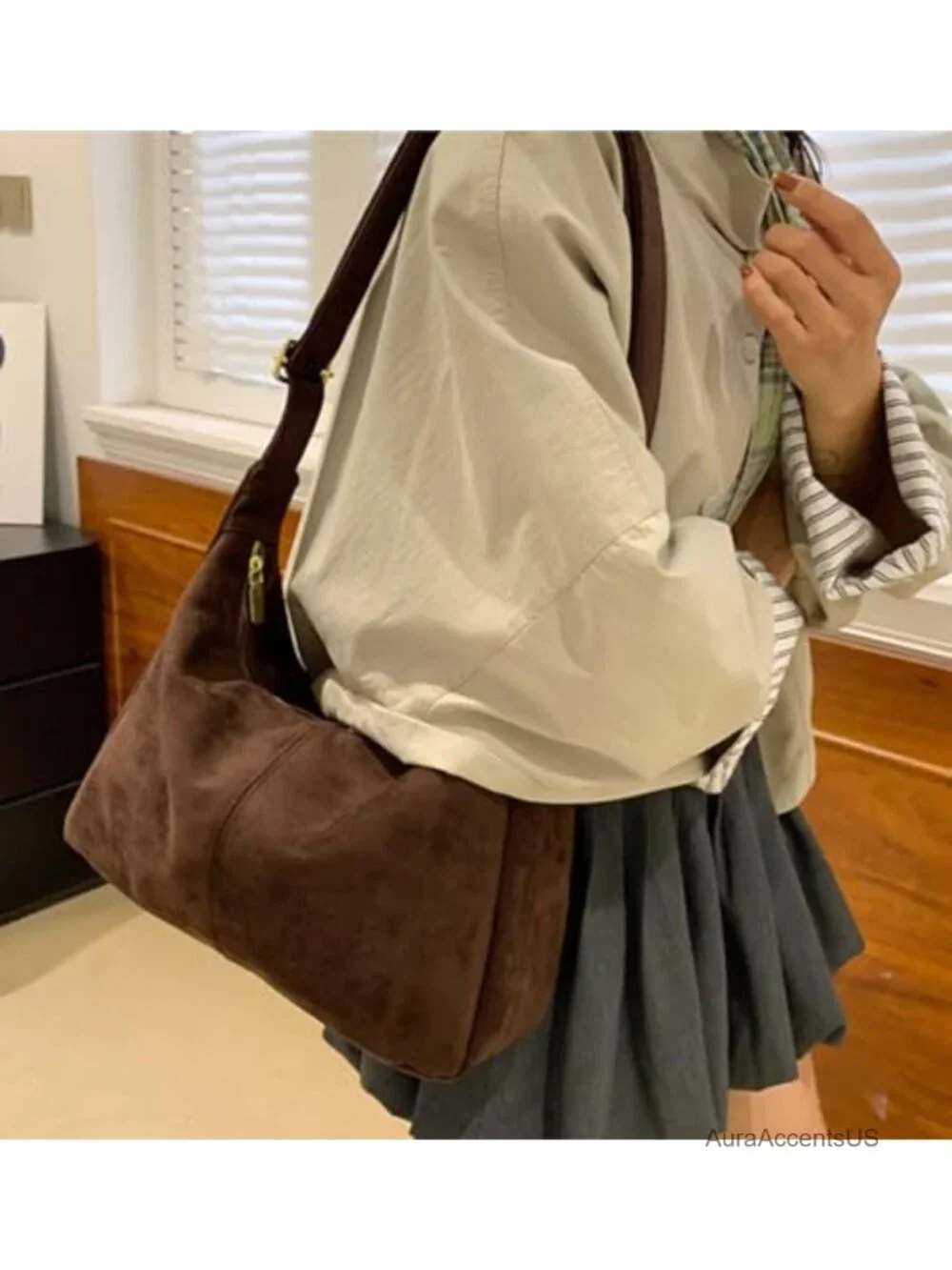 Slouchy Suede Hobo Bag Women Underarm Shoulder Crossbody Purse